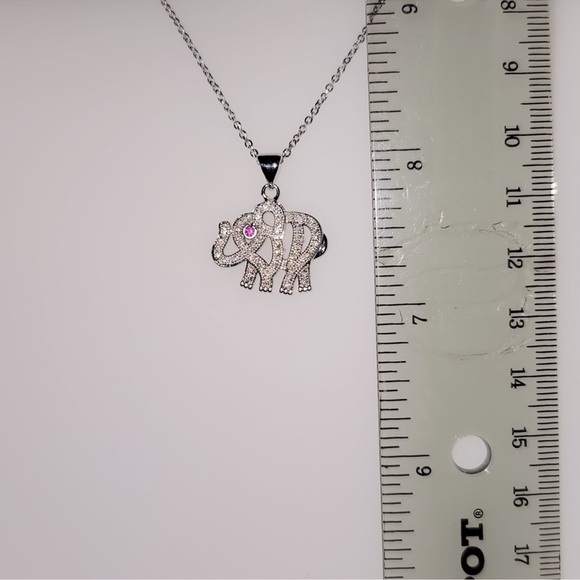 Elephant Zirconia Ruby Fine Silver Necklace - Picture 7 of 9
